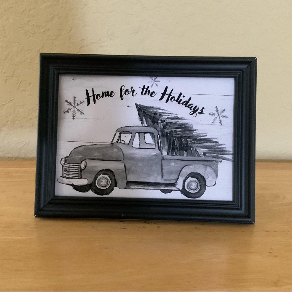 Farmhouse Christmas tree and truck picture 5x7 w/frame